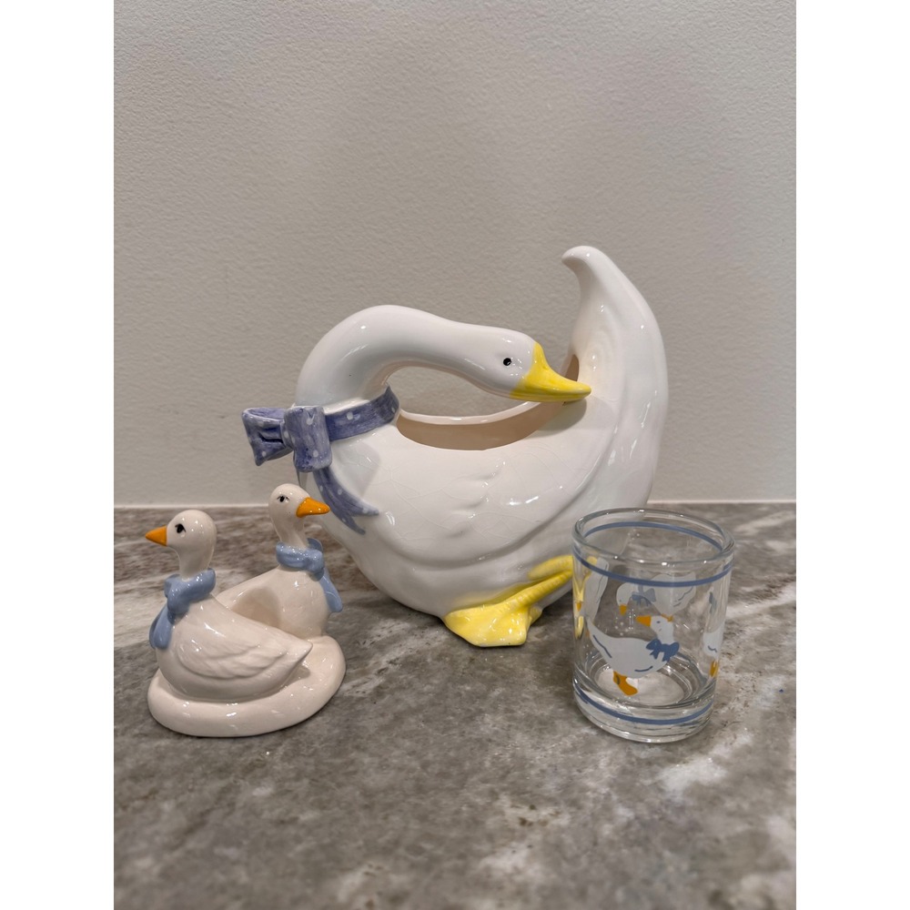Vintage Country Goose Decor lot of 3 Planter votive figurine cottage core